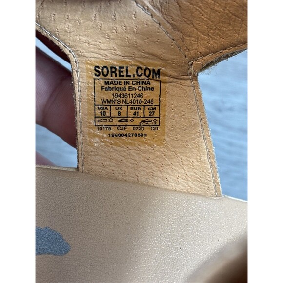 Sorel Woman’s Wedge Heel Sandals Size 10 Light Beige With White Heel Hook Loop - Picture 8 of 9